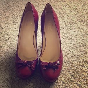 Kate Spade platform red leather loafer bow pumps
